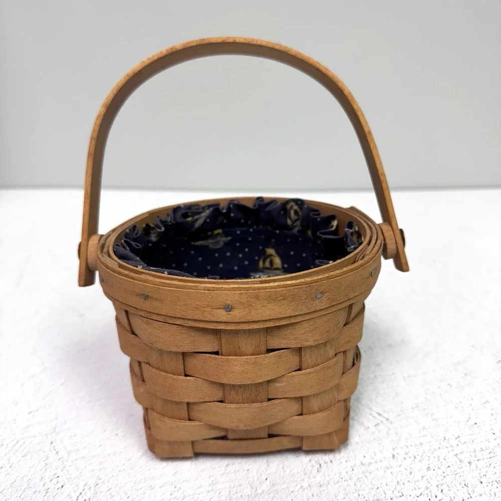 VTG Longaberger 1991 Basket Sailboat Fabric Liner Swivel Handle Signed 6x8